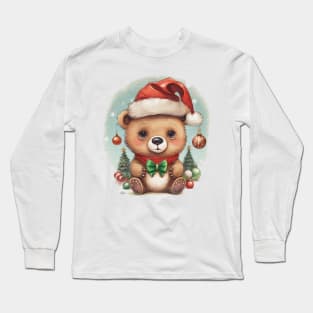 cute little bear cub wearing a santa hat Long Sleeve T-Shirt